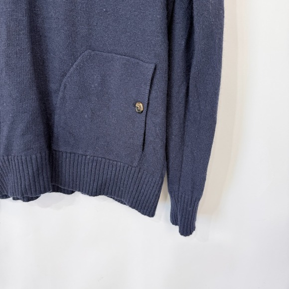 J Crew Merino Wool Blend Sweater Womens L Navy Blue Pockets Soft Preppy Work - Picture 2 of 7